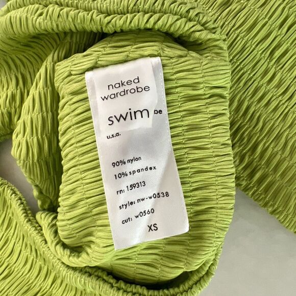Naked Wardrobe Swim Sz XSmall 2-Piece Bikini Smocked Bathing Suit Lime Green - Picture 3 of 5